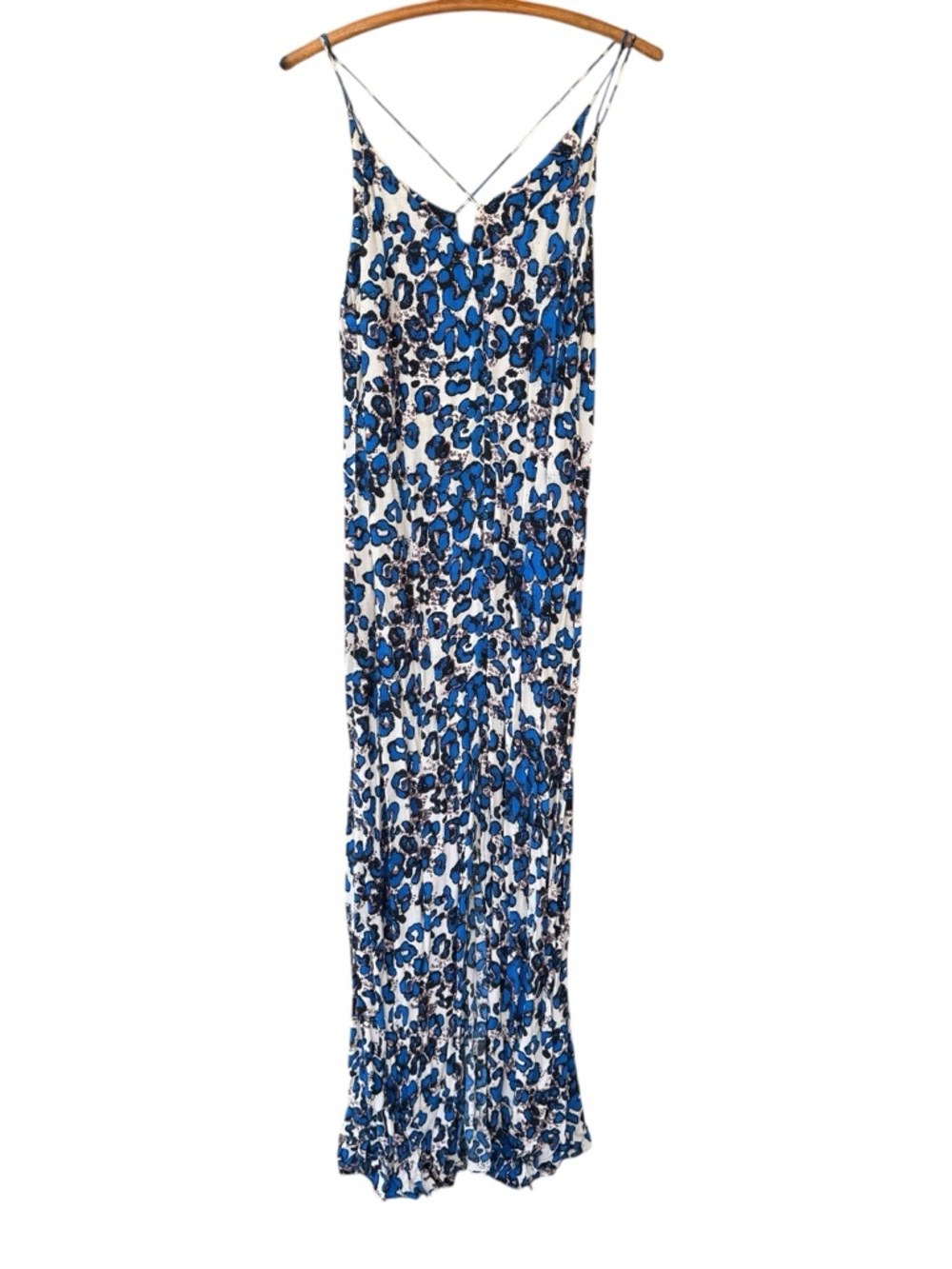 Topshop Blue, Black & White Abstract Print Slip Dress with Front Slit, Size 10